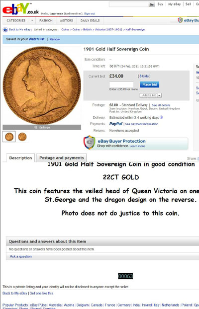 inci95's eBay Listing Using our 1901 Gold Half Sovereign Photographs